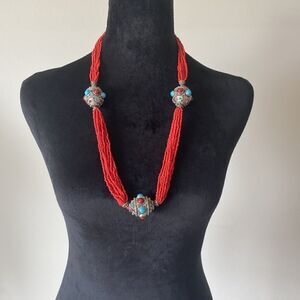 Vintage Tibeten Ornate Multi-Strand Tribal Necklace